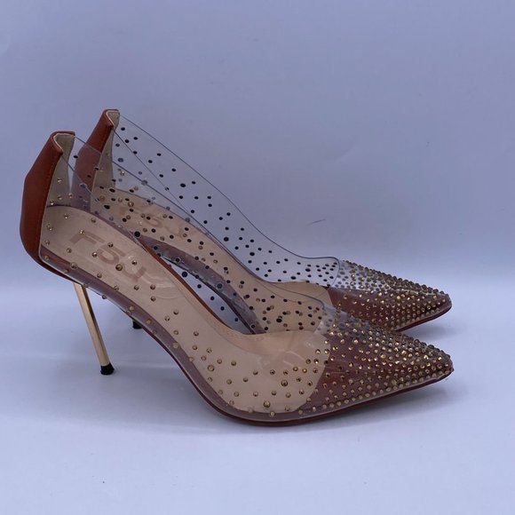 FSJ Studded Pointed Toe Transparent Pumps Heels - Picture 4 of 10